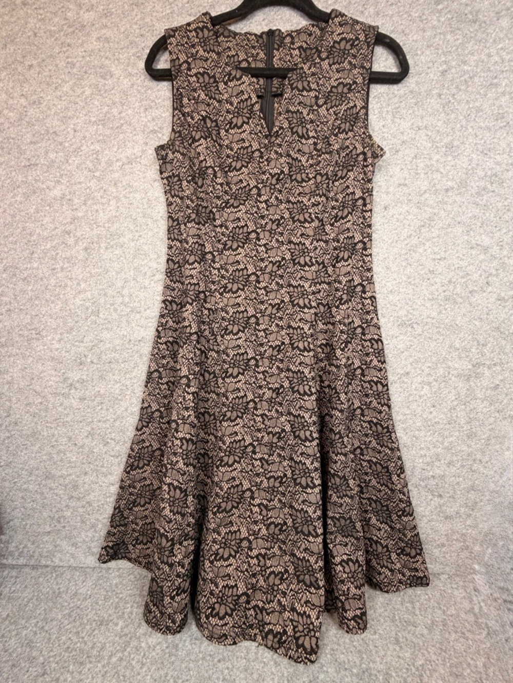 Miusol Black and Cream Lace-Pattern Midi Fit & Flare Dress